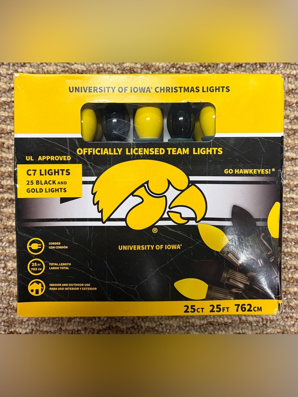 NEW Fanatics University of Iowa Hawkeyes Black and Gold 25ft String Lights
